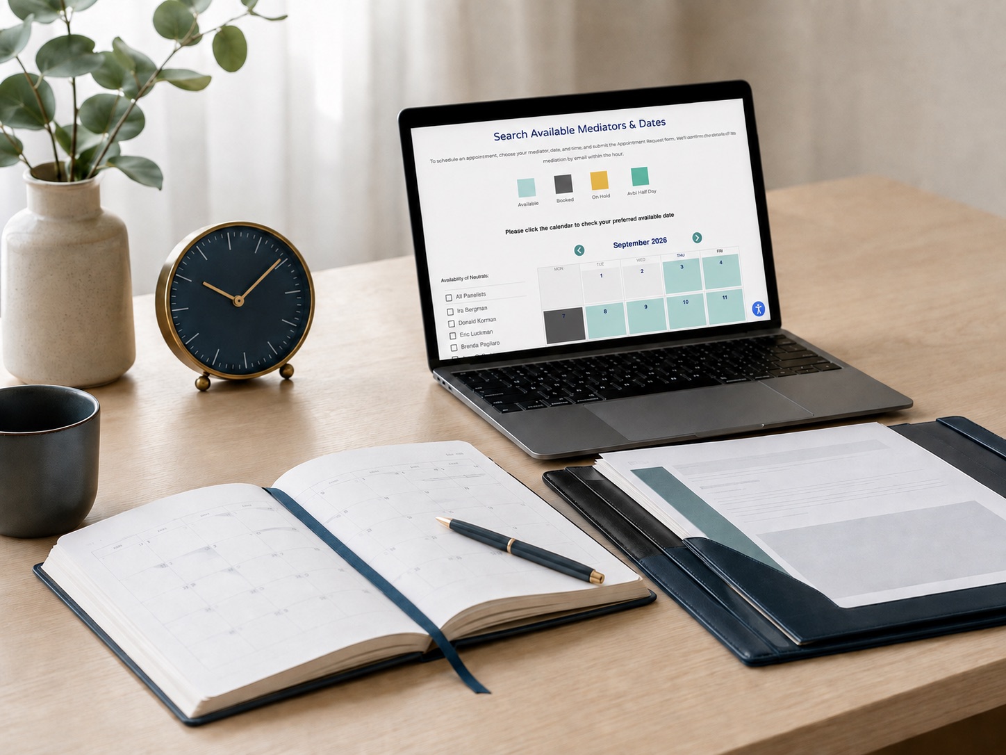 Photo of a MediationWorks scheduling desk